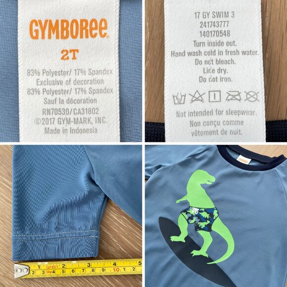 Gymboree Swim Suit Boys 2T Rash Guard Board Shorts 18-24 Dinosaur Blue Green - Picture 9 of 15